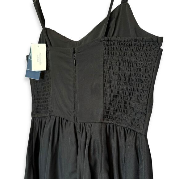 Abercrombie & Fitch Black Ruched Chiffon Empire Whimsigoth Babydoll Mini Dress M - Picture 8 of 11